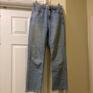 Topshop Blue Ankle Cropped Jeans with Frayed Hem